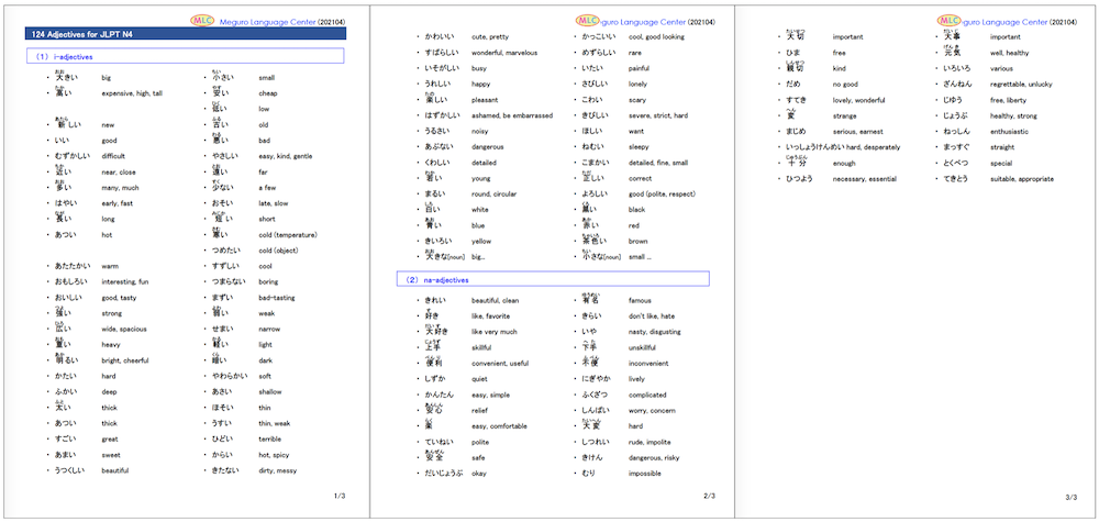 Adjectives for N4