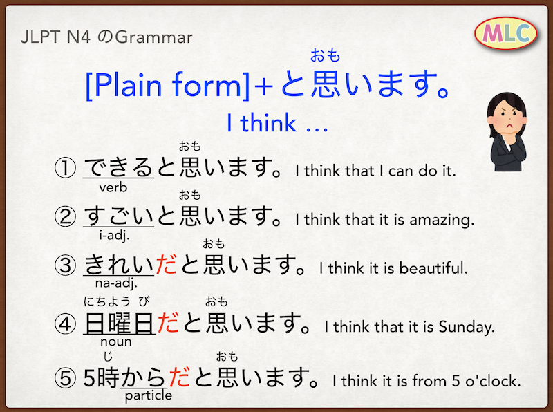 JLPT N4のぶんぽう grammar: ～と思います。 | MLC Japanese Language