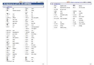 JLPT N5 adjectives list PDF pages 1-2: i-adjectives Level 1-2 (ookii, chiisai, takai, yasui) - free download