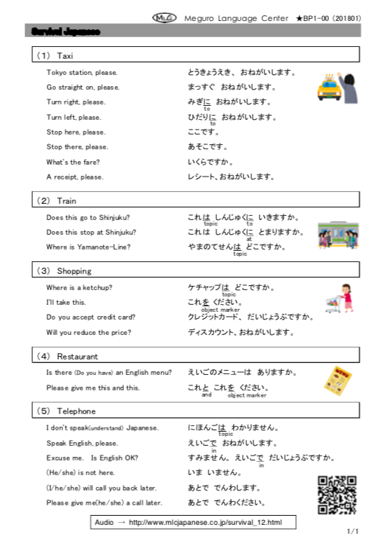 Survival Japanese (in Hiragana and Katakana)