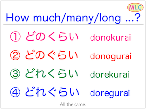 どのくらい、どのぐらい、どれぐらい、どれぐらい