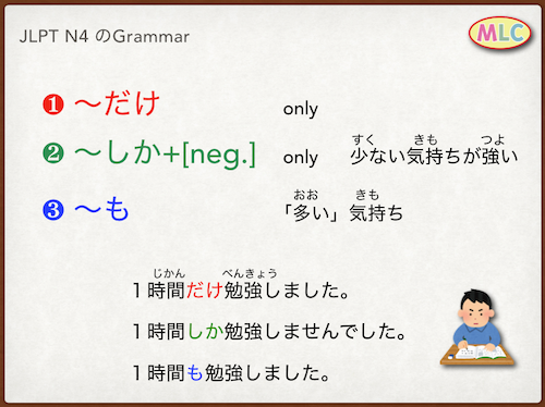 ~だけ、~しか、~も