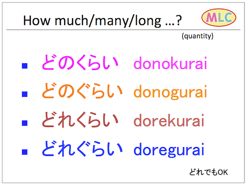 どのくらい、どのぐらい、どれぐらい、どれぐらい