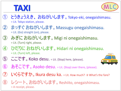 Useful expressions for TAXI
